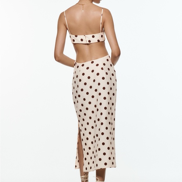 Zara Midi Brown Polkadot Cut-Out Dress! - Picture 2 of 5